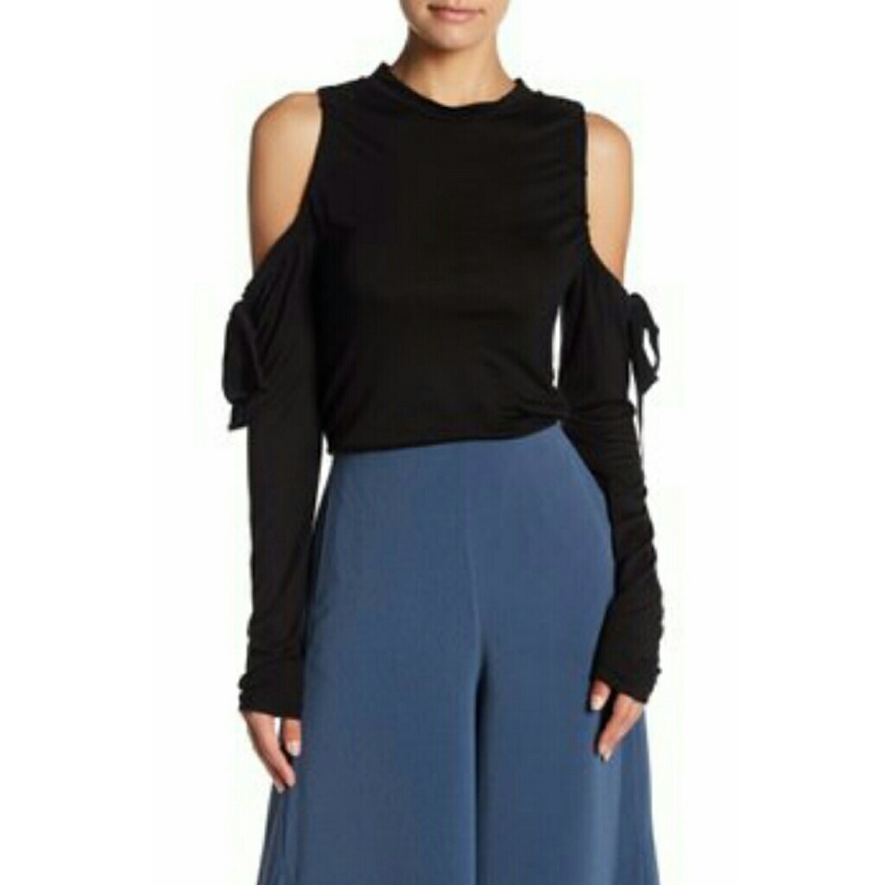 Topshop ruched tie cold shoulder top size 6 black